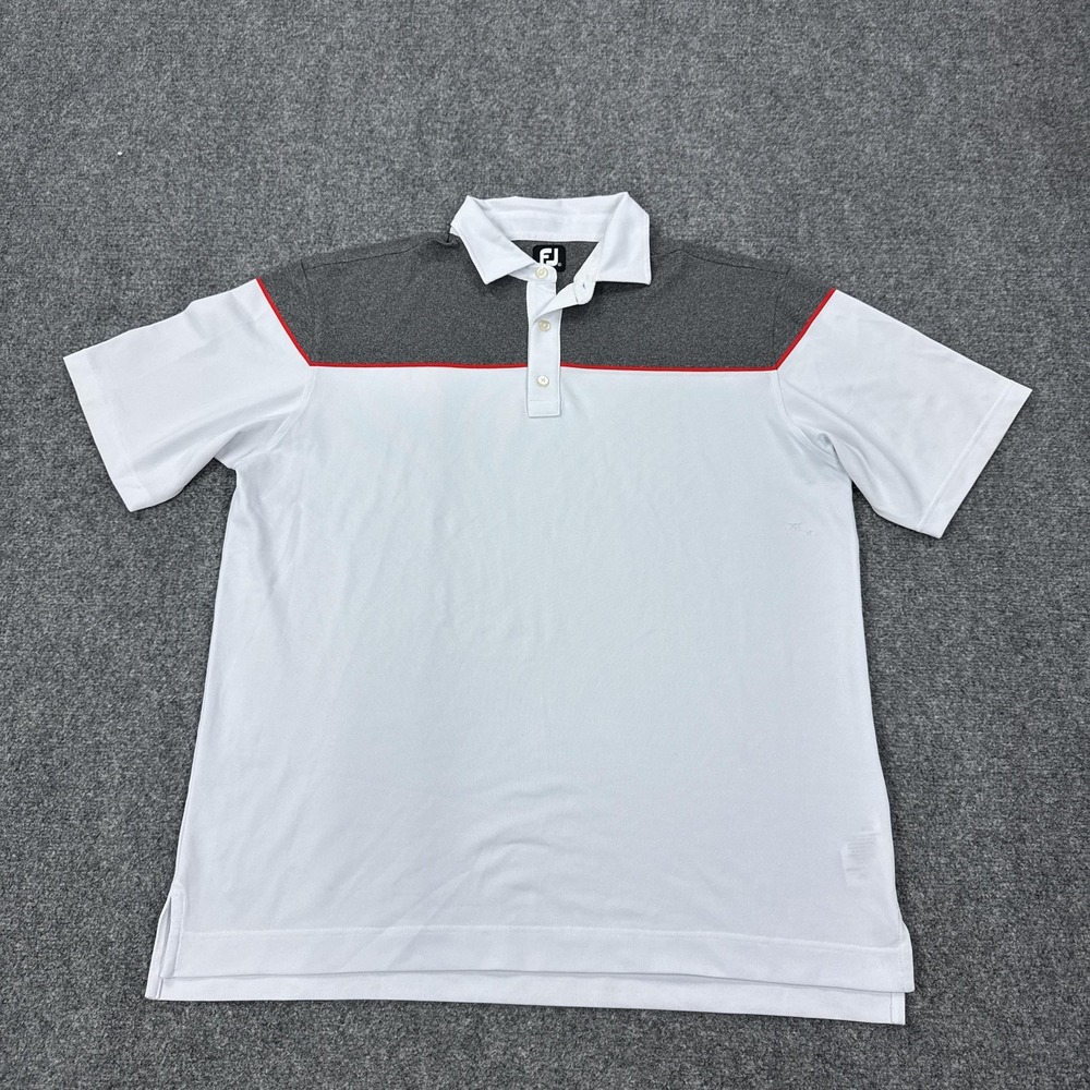 FootJoy Polo Shirt Mens XL White Colorblock Polyester Spandex Golf Stretch